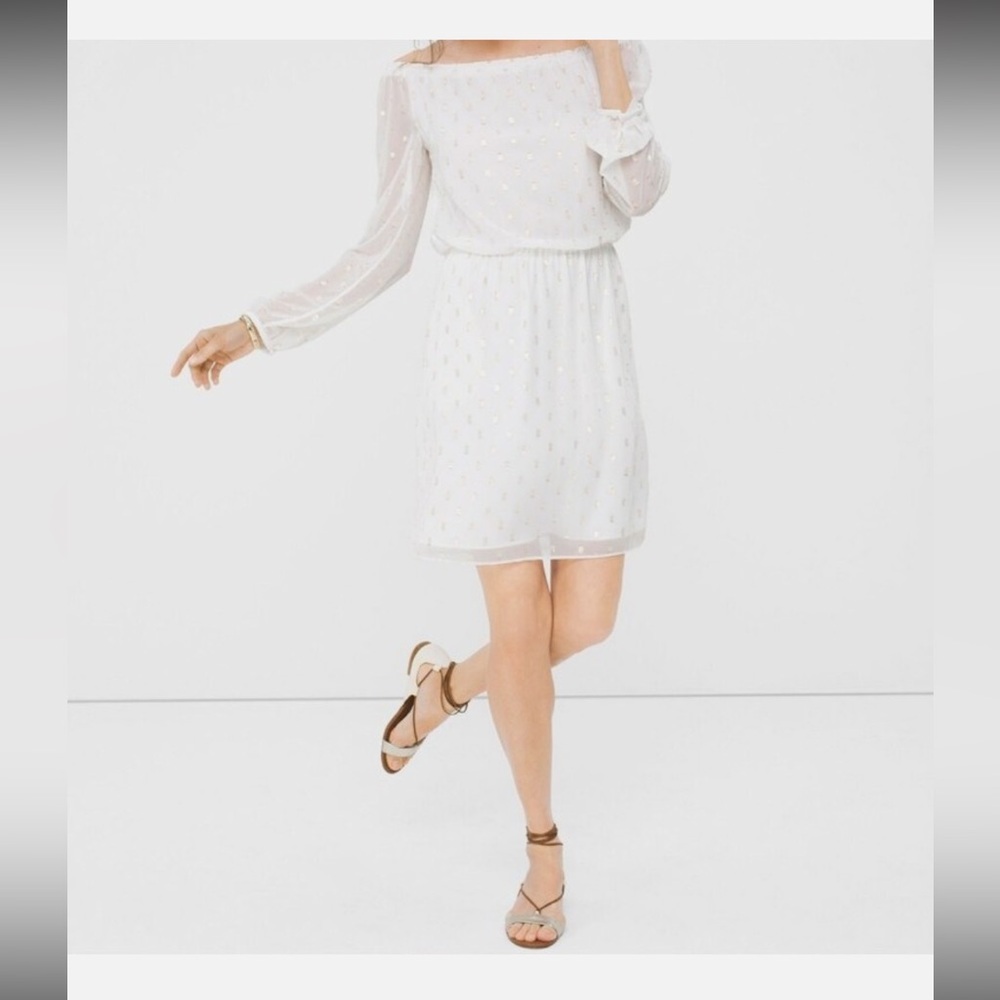 White House Black Market Elegant White Off-Shoulder Dress Size Medium